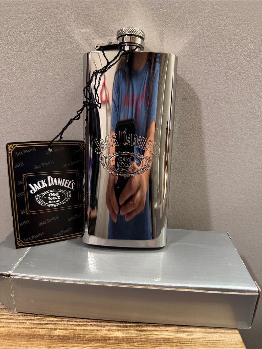 Jack Daniels Polished Silver Reflective Flask